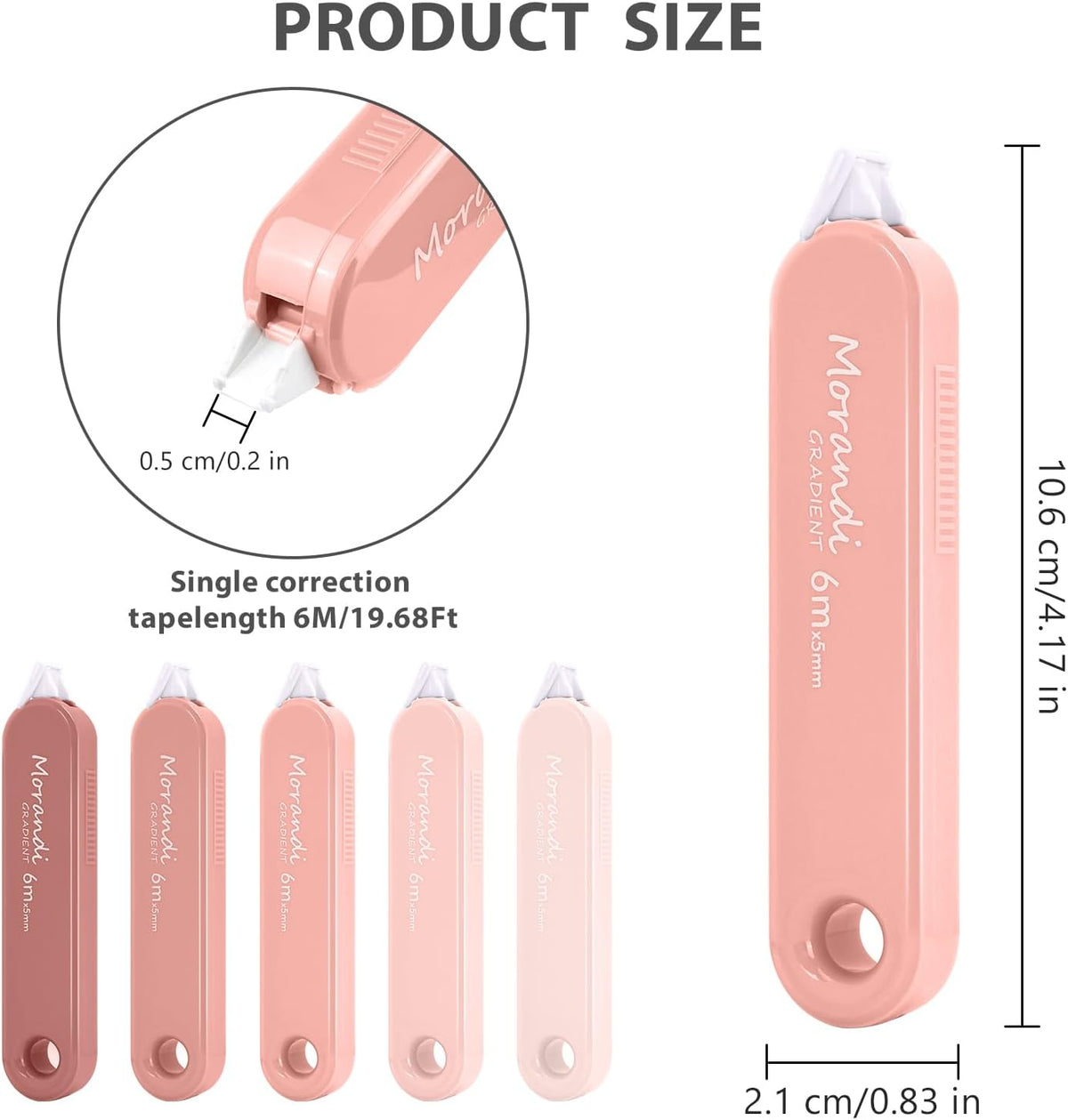 5-Piece Correction Tapes, Aesthetic Cute White Pull Out Tape, Quick Dry, Instant Correct, Easy to Use for School Office Supplies (Pink)