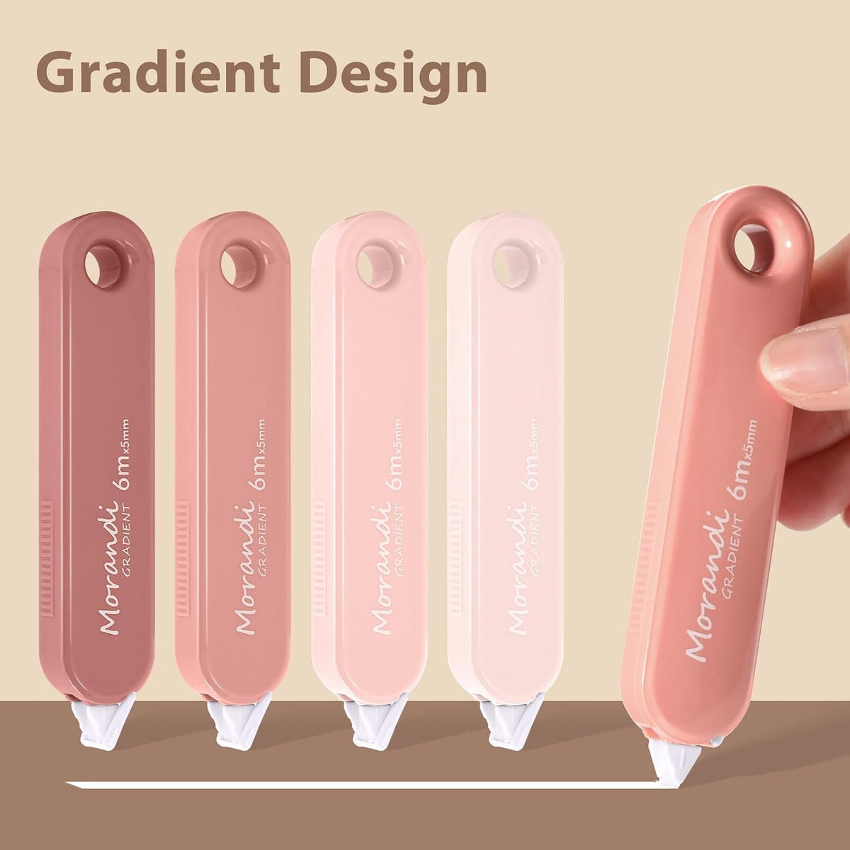 5-Piece Correction Tapes, Aesthetic Cute White Pull Out Tape, Quick Dry, Instant Correct, Easy to Use for School Office Supplies (Pink)