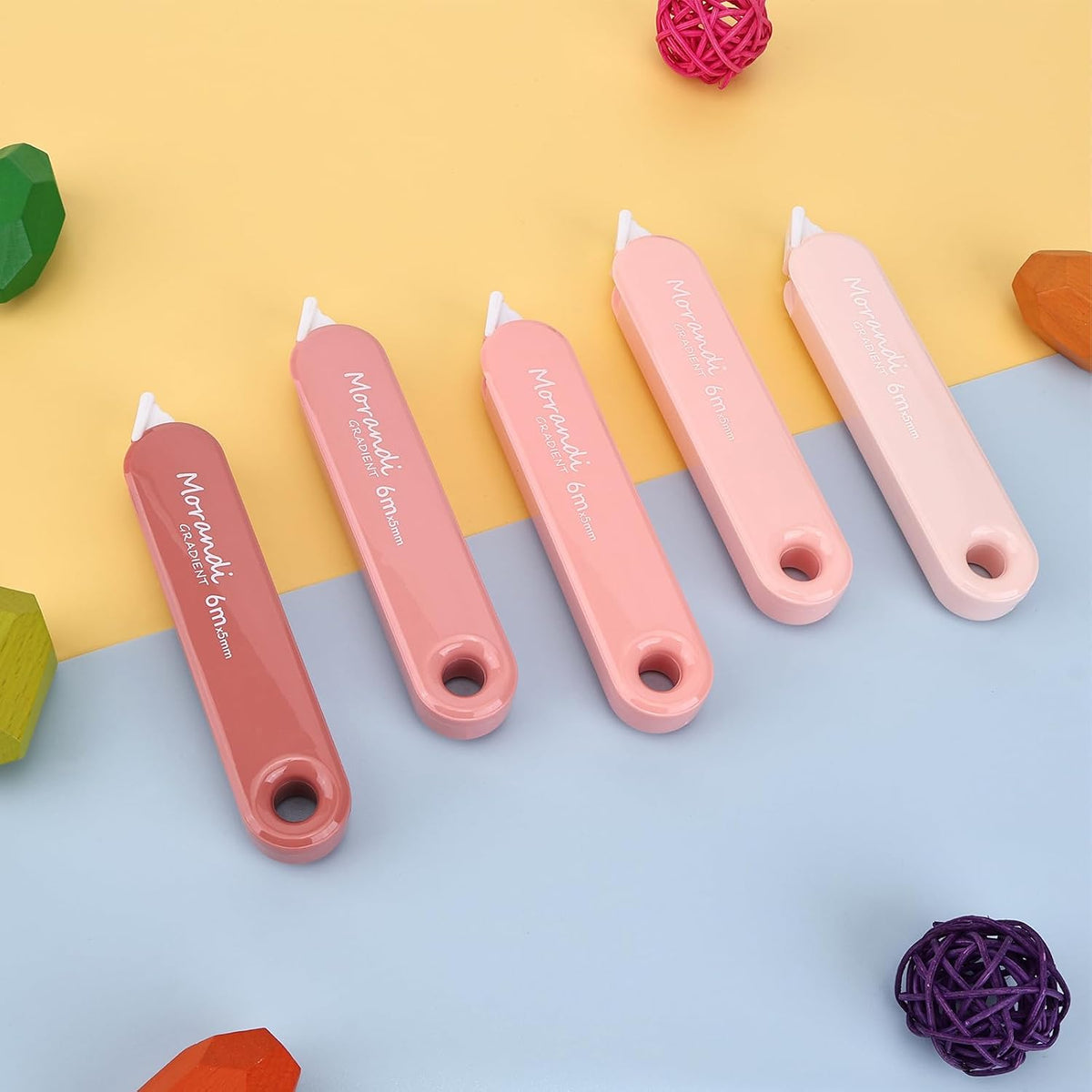 5-Piece Correction Tapes, Aesthetic Cute White Pull Out Tape, Quick Dry, Instant Correct, Easy to Use for School Office Supplies (Pink)