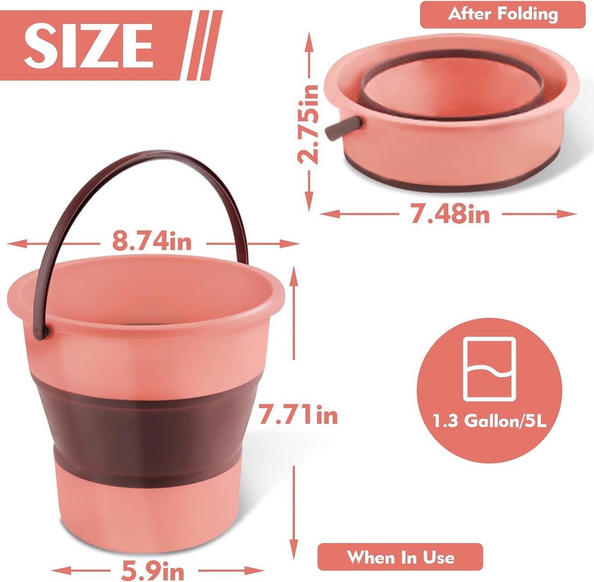 Collapsible Bucket 1.3 Gallon/5L Small Capacity Foldable Cleaning Buckets