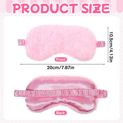 2 Pcs Plush Eye Mask, Soft Sleeping Blindfold Eye Cover Comfortable Satin Back New Faux Fur Nap Eyes Cover Cute Fluffy Furry Sleeping Blindfold for Men Women Plane, Game, Travel Nap (Pink)
