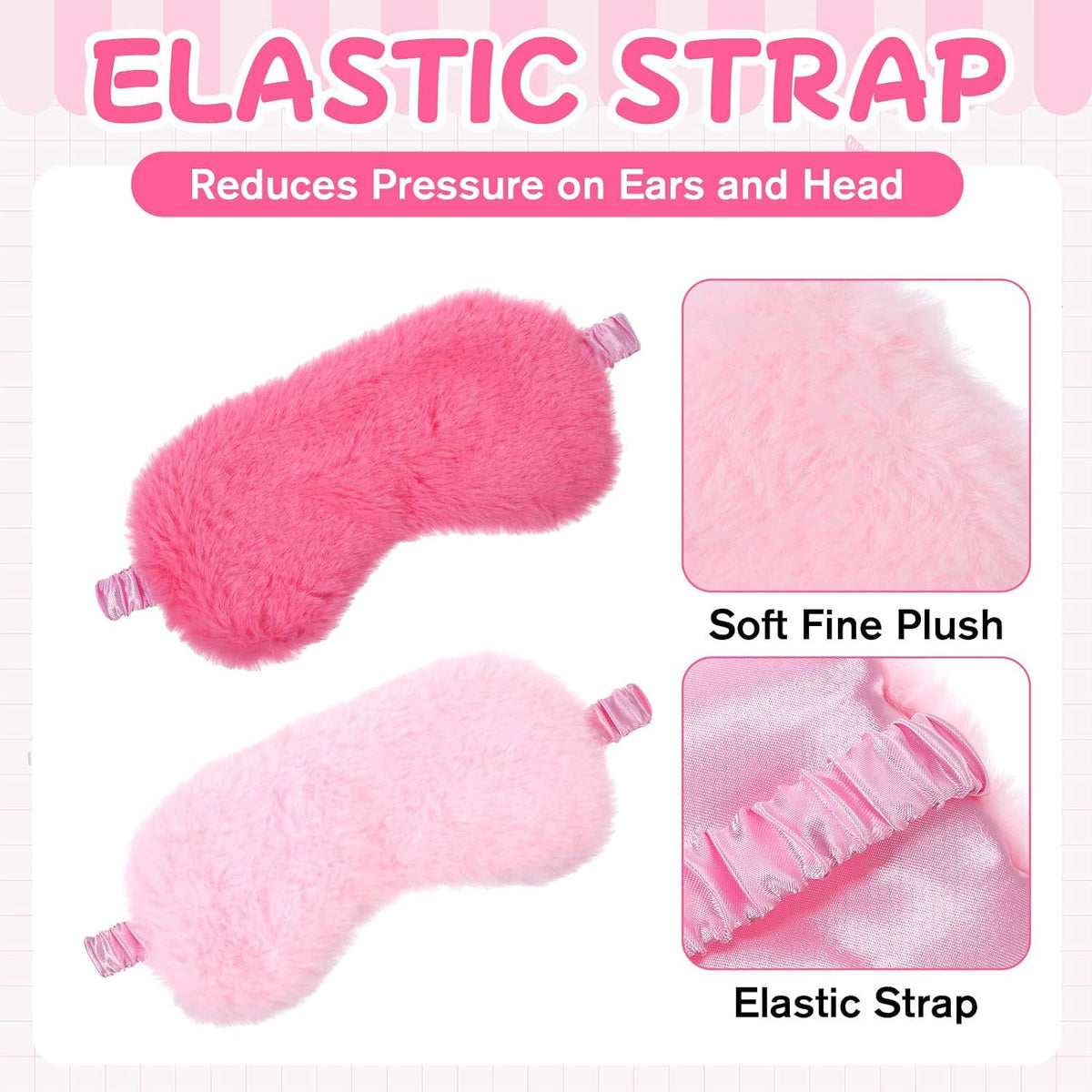 2 Pcs Plush Eye Mask, Soft Sleeping Blindfold Eye Cover Comfortable Satin Back New Faux Fur Nap Eyes Cover Cute Fluffy Furry Sleeping Blindfold for Men Women Plane, Game, Travel Nap (Pink)