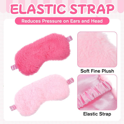 2 Pcs Plush Eye Mask, Soft Sleeping Blindfold Eye Cover Comfortable Satin Back New Faux Fur Nap Eyes Cover Cute Fluffy Furry Sleeping Blindfold for Men Women Plane, Game, Travel Nap (Pink)