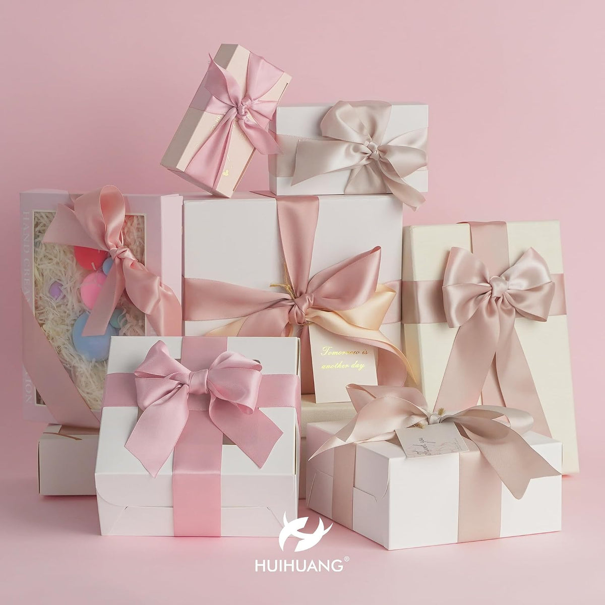 Rose Pink Ribbon 1-1/2" Dusty Rose/Rose Gold/Rose Pink/Rosy Mauve/Vanilla/Peach Satin Ribbons for Wedding Flower Bouquet Bows Bridal Gift Wrap and Crafts- 6 Rolls, Total 30 Yards