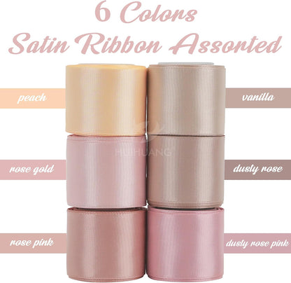 Rose Pink Ribbon 1-1/2" Dusty Rose/Rose Gold/Rose Pink/Rosy Mauve/Vanilla/Peach Satin Ribbons for Wedding Flower Bouquet Bows Bridal Gift Wrap and Crafts- 6 Rolls, Total 30 Yards
