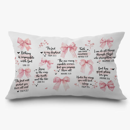 Pink Coquette Bow Christian Pillow Covers, Bible Gifts for Women, Coquette Preppy Room Decor, Christian Pillow, Bible Verse Decor, Bible Pillow Cover 12x20 Inch