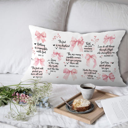 Pink Coquette Bow Christian Pillow Covers, Bible Gifts for Women, Coquette Preppy Room Decor, Christian Pillow, Bible Verse Decor, Bible Pillow Cover 12x20 Inch