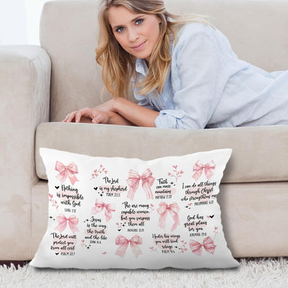 Pink Coquette Bow Christian Pillow Covers, Bible Gifts for Women, Coquette Preppy Room Decor, Christian Pillow, Bible Verse Decor, Bible Pillow Cover 12x20 Inch