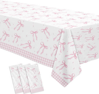 Pink Bow Party Decorations Tablecloth Girl, 3 Pack, 86in x 55in