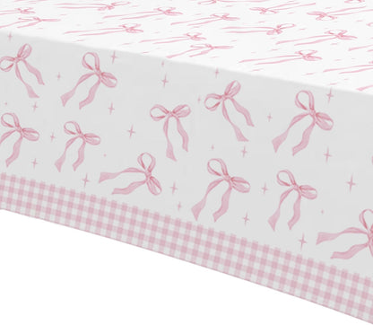 Pink Bow Party Decorations Tablecloth Girl, 3 Pack, 86in x 55in