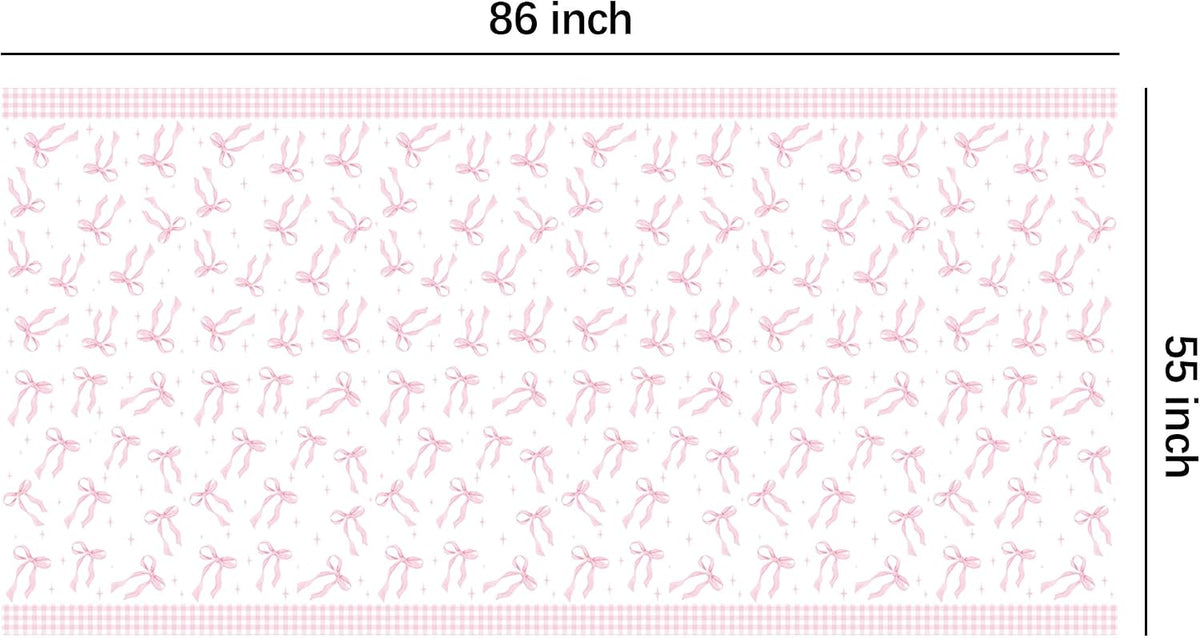 Pink Bow Party Decorations Tablecloth Girl, 3 Pack, 86in x 55in