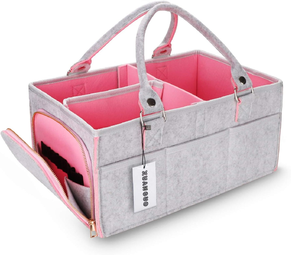 Large Felt Baby Diaper Caddy Organizer with Handles for Girls, Pink