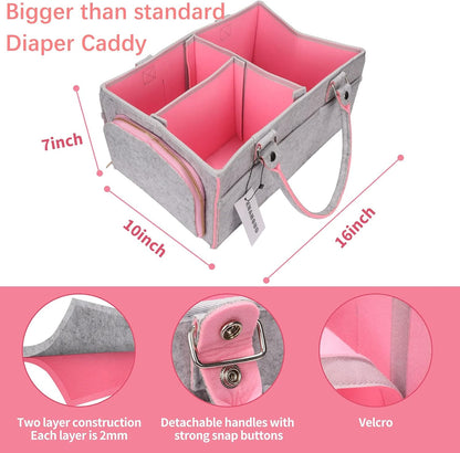 Large Felt Baby Diaper Caddy Organizer with Handles for Girls, Pink
