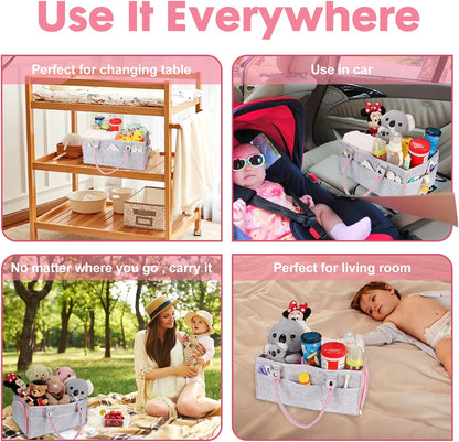 Large Felt Baby Diaper Caddy Organizer with Handles for Girls, Pink