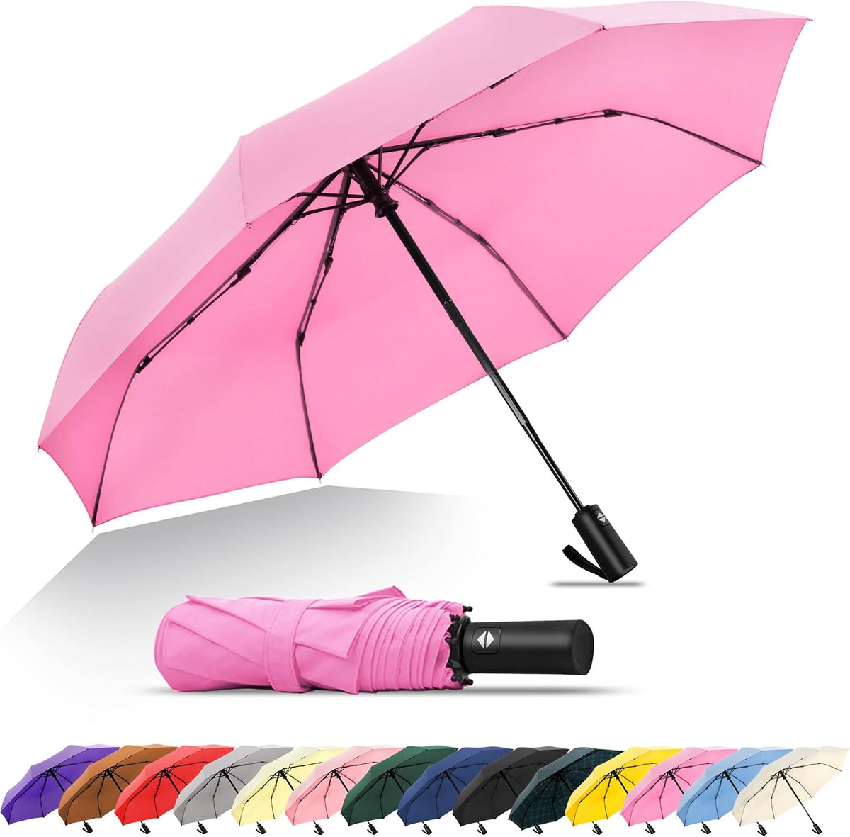 Travel Umbrella - Compact Umbrella for Rain - Perfect Large Auto Folding Umbrella - Ideal Car umbrella, Small umbrella, and Travel Companion