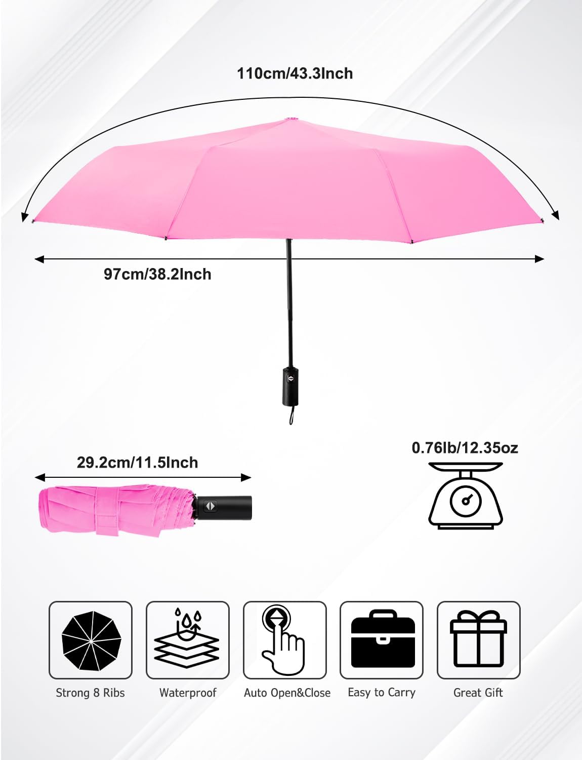 Travel Umbrella - Compact Umbrella for Rain - Perfect Large Auto Folding Umbrella - Ideal Car umbrella, Small umbrella, and Travel Companion