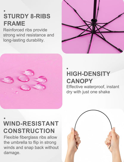 Travel Umbrella - Compact Umbrella for Rain - Perfect Large Auto Folding Umbrella - Ideal Car umbrella, Small umbrella, and Travel Companion