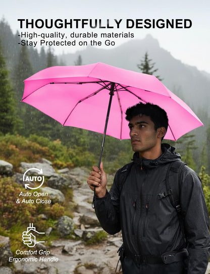 Travel Umbrella - Compact Umbrella for Rain - Perfect Large Auto Folding Umbrella - Ideal Car umbrella, Small umbrella, and Travel Companion