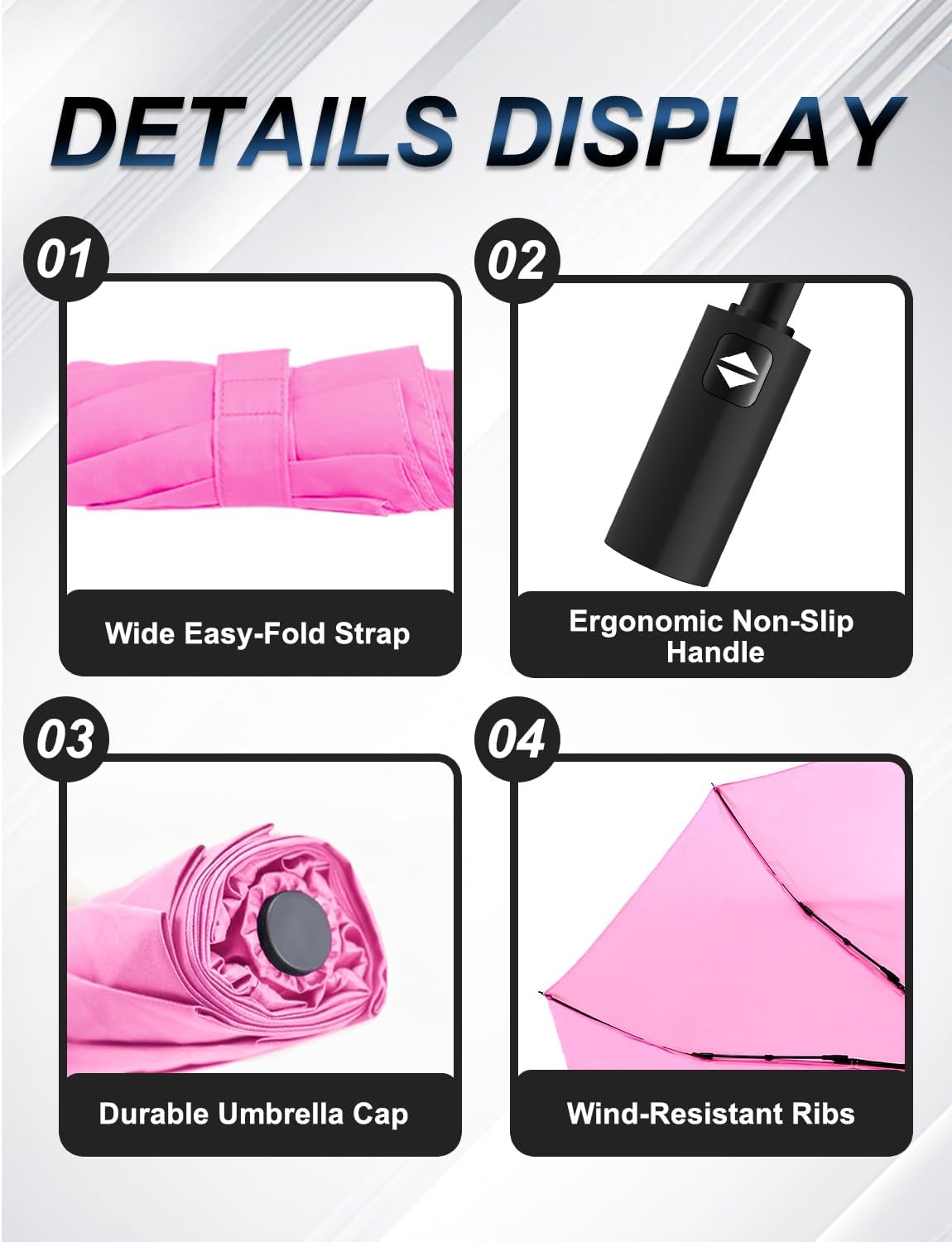 Travel Umbrella - Compact Umbrella for Rain - Perfect Large Auto Folding Umbrella - Ideal Car umbrella, Small umbrella, and Travel Companion