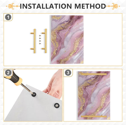 Beautiful Golden Pink Marble Bathroom Perfume Vanity Tray Acrylic Serving Tray with Handles Decorative Party Platters for Coffee Tea Table Kitchen Countertop