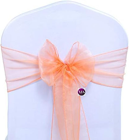 Pack of 25 Organza Chair Sashes for Weddings & Events Décor | Sheer Shiny Dining Chair Bows for Banquet, Party, Reception | Reusable Decorative Sash for Folding & Chiavari Chairs - Peach