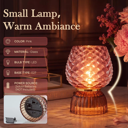 Small Battery Operated Lamp with Timer, Pinecone, Pink