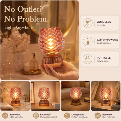 Small Battery Operated Lamp with Timer, Pinecone, Pink