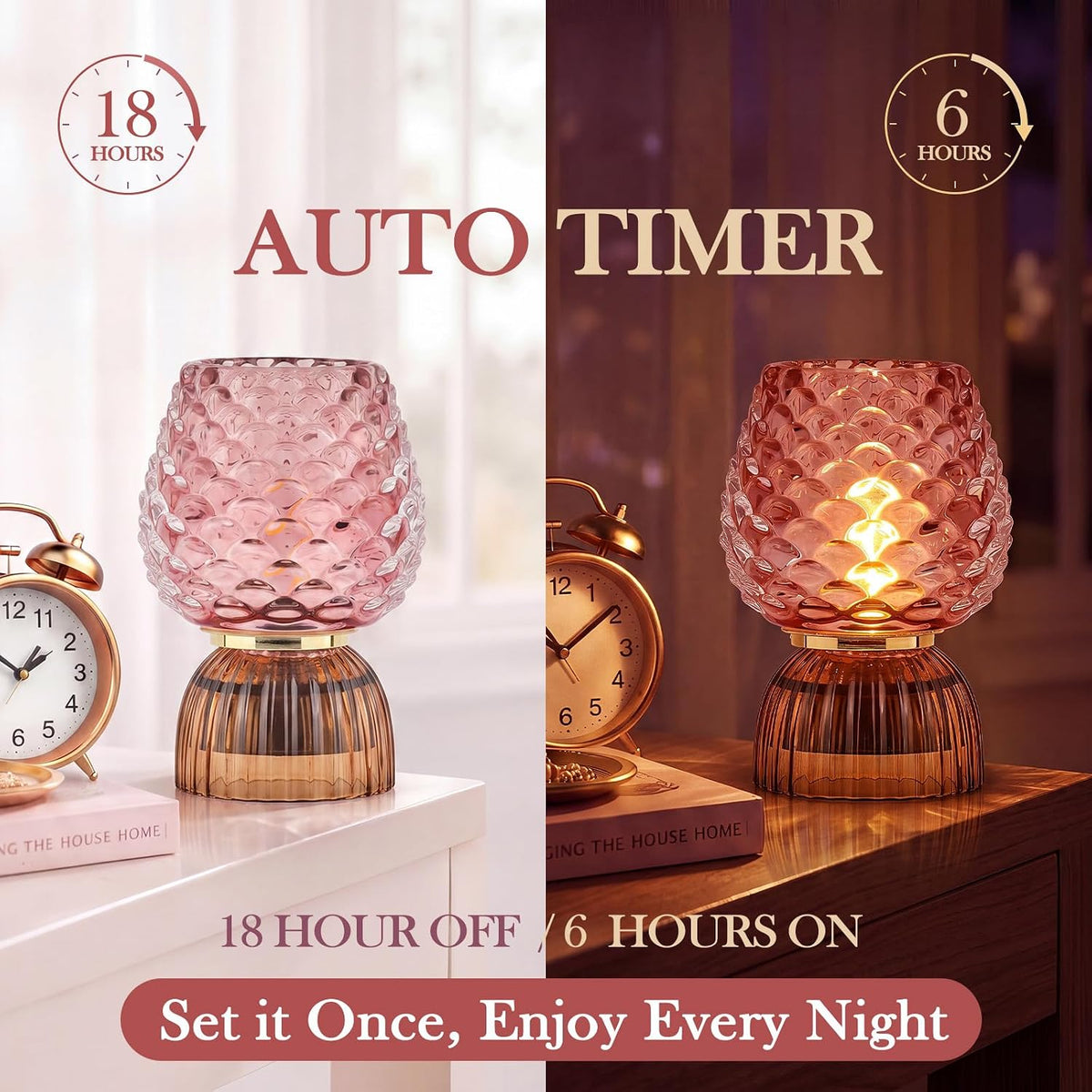Small Battery Operated Lamp with Timer, Pinecone, Pink