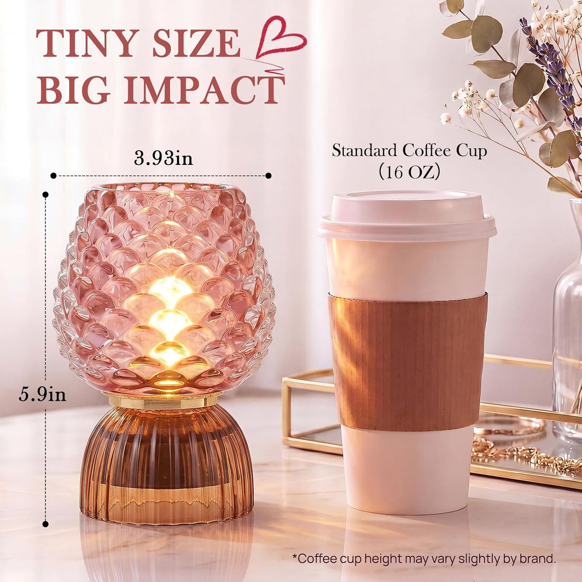 Small Battery Operated Lamp with Timer, Pinecone, Pink