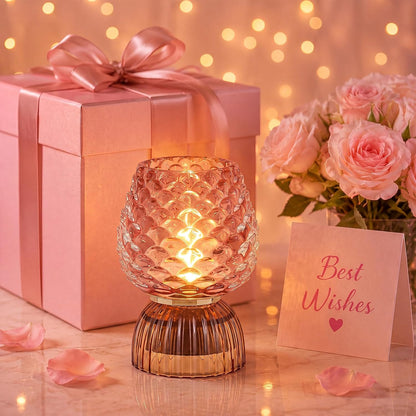 Small Battery Operated Lamp with Timer, Pinecone, Pink