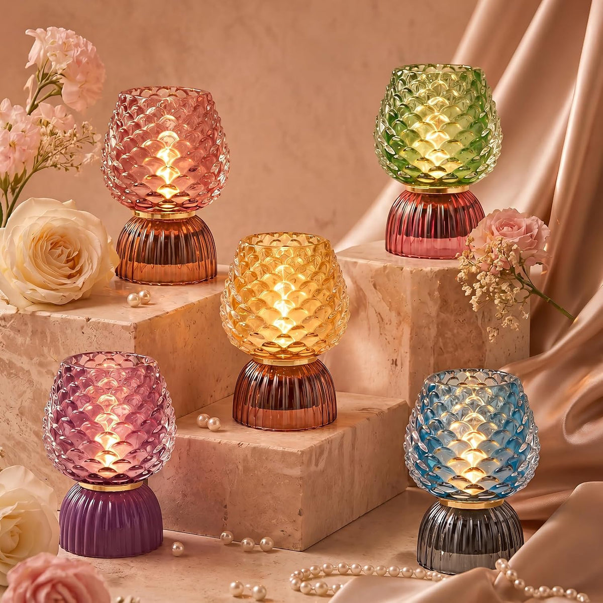 Small Battery Operated Lamp with Timer, Pinecone, Pink