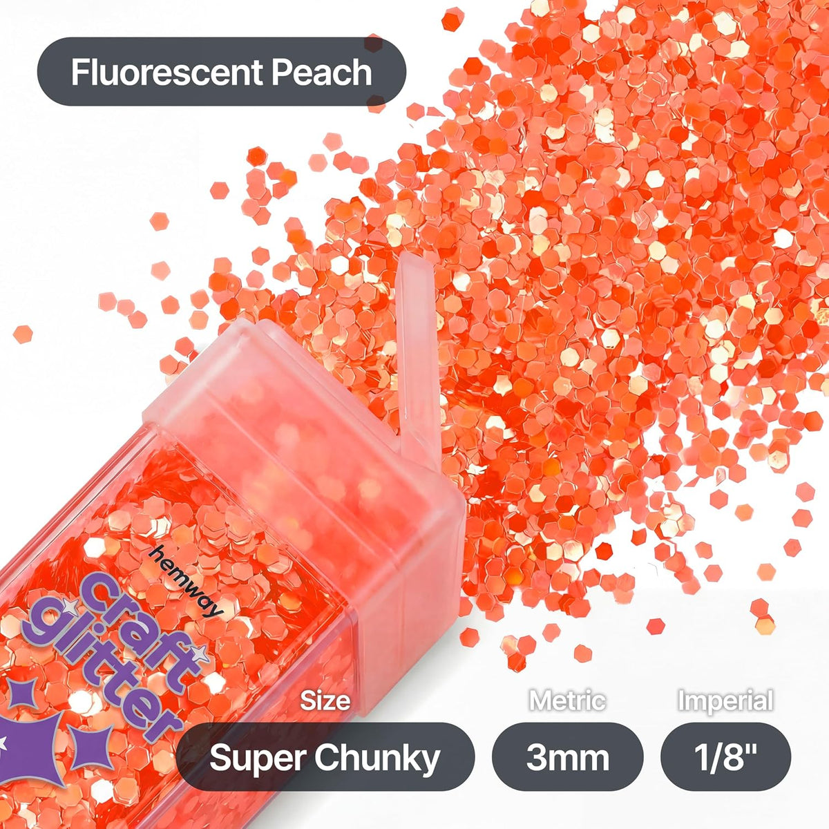 Craft Glitter Shaker Fluorescent Peach 110g Super Chunky