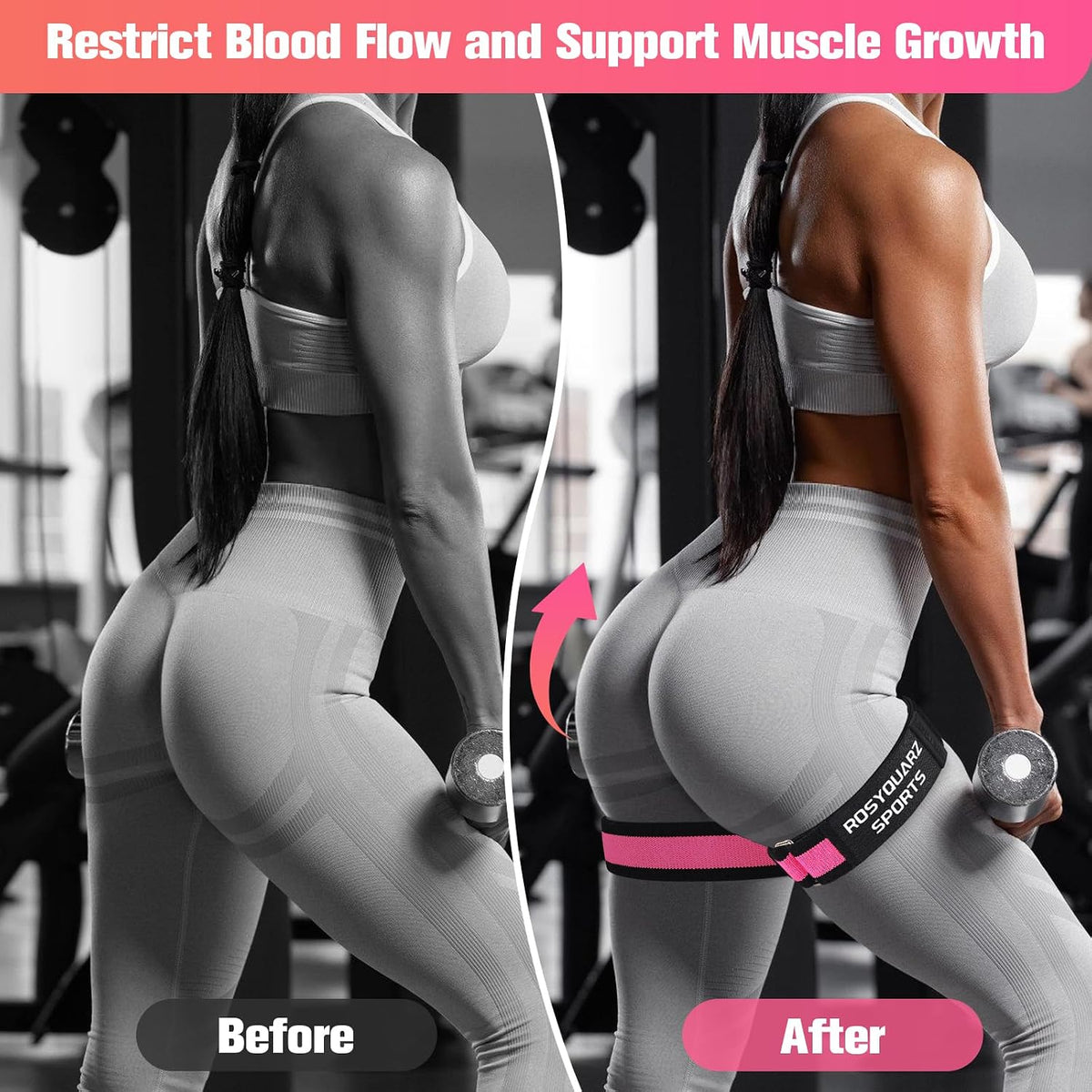 Booty Bands for Working Out, Blood Flow Restriction Bands for Women/Men, Adjustable Velcro Occlusion Resistance Bands BFR Training Bands for Glutes & Hip Building 2 Pack