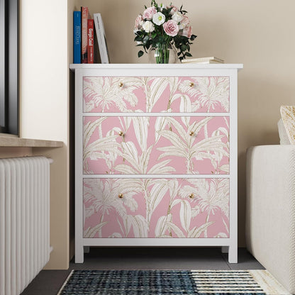 17.7"x393" Pink Palm Tree Wallpaper Tropical Jungle Palm Leaf Peel and Stick Wallpaper Pink and White Floral Contact Paper Waterproof Renter Friendly Wall Paper for Bathroom Girls Room Shelf
