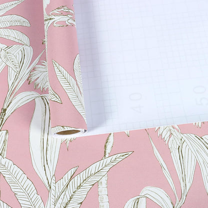 17.7"x393" Pink Palm Tree Wallpaper Tropical Jungle Palm Leaf Peel and Stick Wallpaper Pink and White Floral Contact Paper Waterproof Renter Friendly Wall Paper for Bathroom Girls Room Shelf