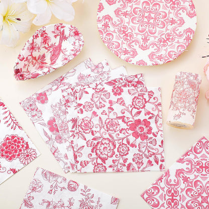 16 Pcs 8 Styles Decoupage Napkins, Pink and White Floral Paper Napkins Chinoiserie Decorative Cocktail Napkin Pretty Printed Cocktail Paper for DIY Crafting Furniture Decor Birthday Party Baby Shower