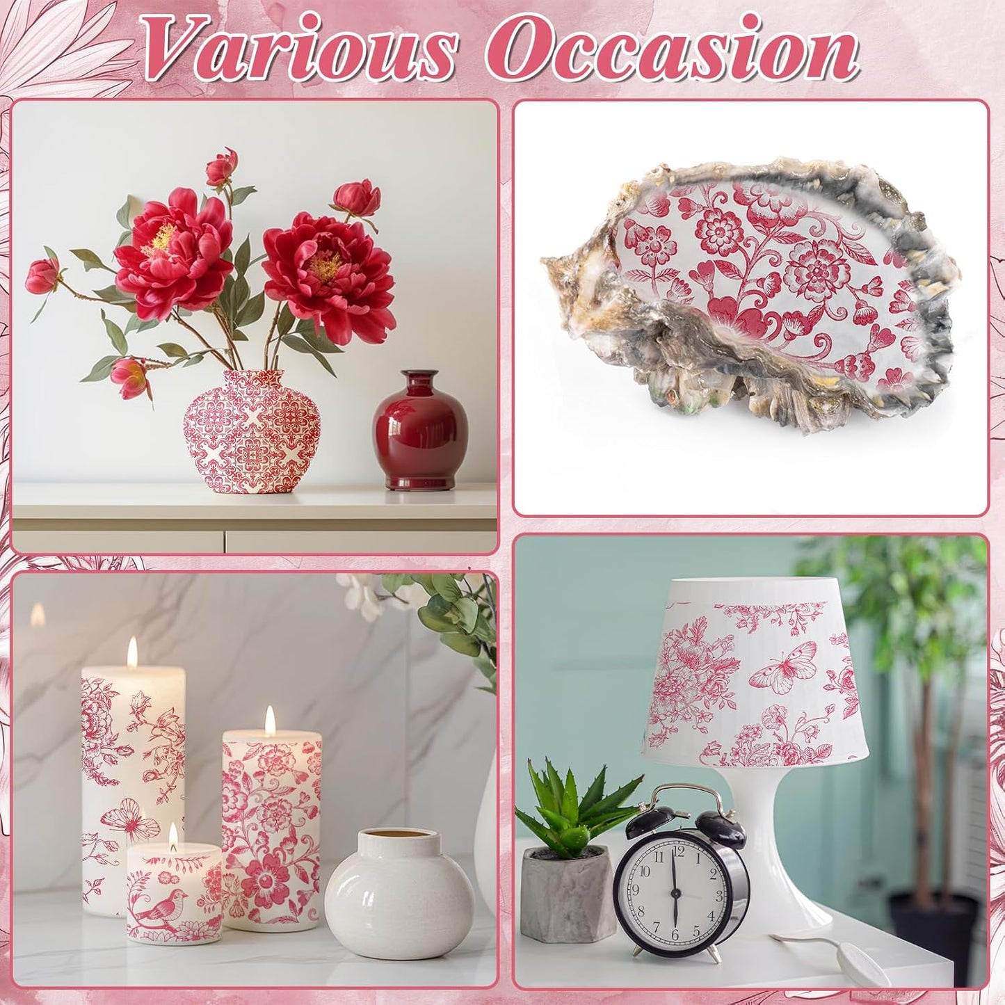 16 Pcs 8 Styles Decoupage Napkins, Pink and White Floral Paper Napkins Chinoiserie Decorative Cocktail Napkin Pretty Printed Cocktail Paper for DIY Crafting Furniture Decor Birthday Party Baby Shower