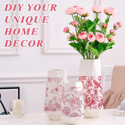16 Pcs 8 Styles Decoupage Napkins, Pink and White Floral Paper Napkins Chinoiserie Decorative Cocktail Napkin Pretty Printed Cocktail Paper for DIY Crafting Furniture Decor Birthday Party Baby Shower
