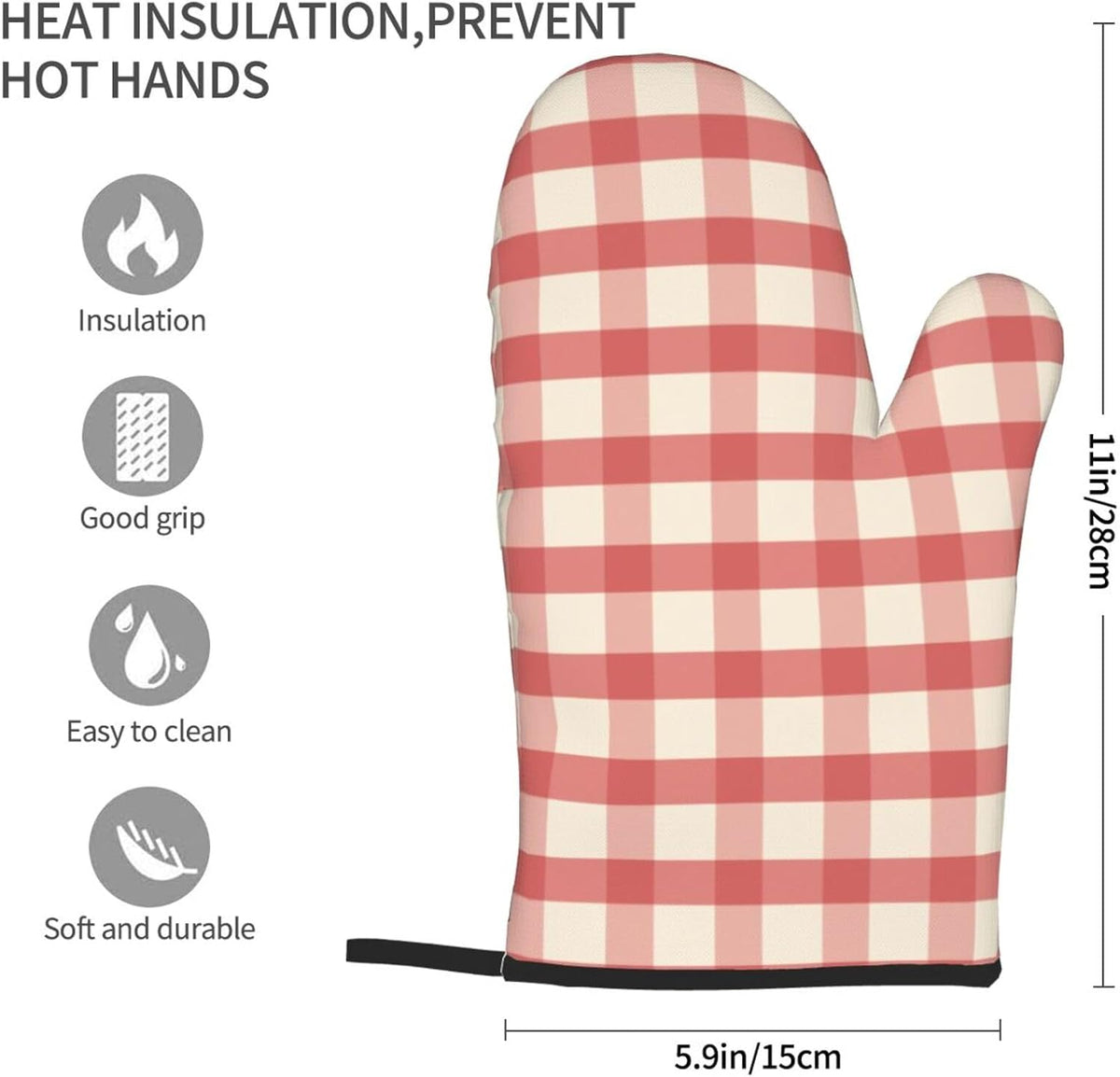Retro Pink Gingham Print Oven Mitts for Women, Cute Kitchen aid Oven Mitts Heat Resistant with Cotton Lining