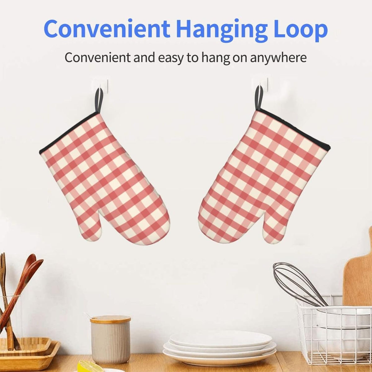 Retro Pink Gingham Print Oven Mitts for Women, Cute Kitchen aid Oven Mitts Heat Resistant with Cotton Lining