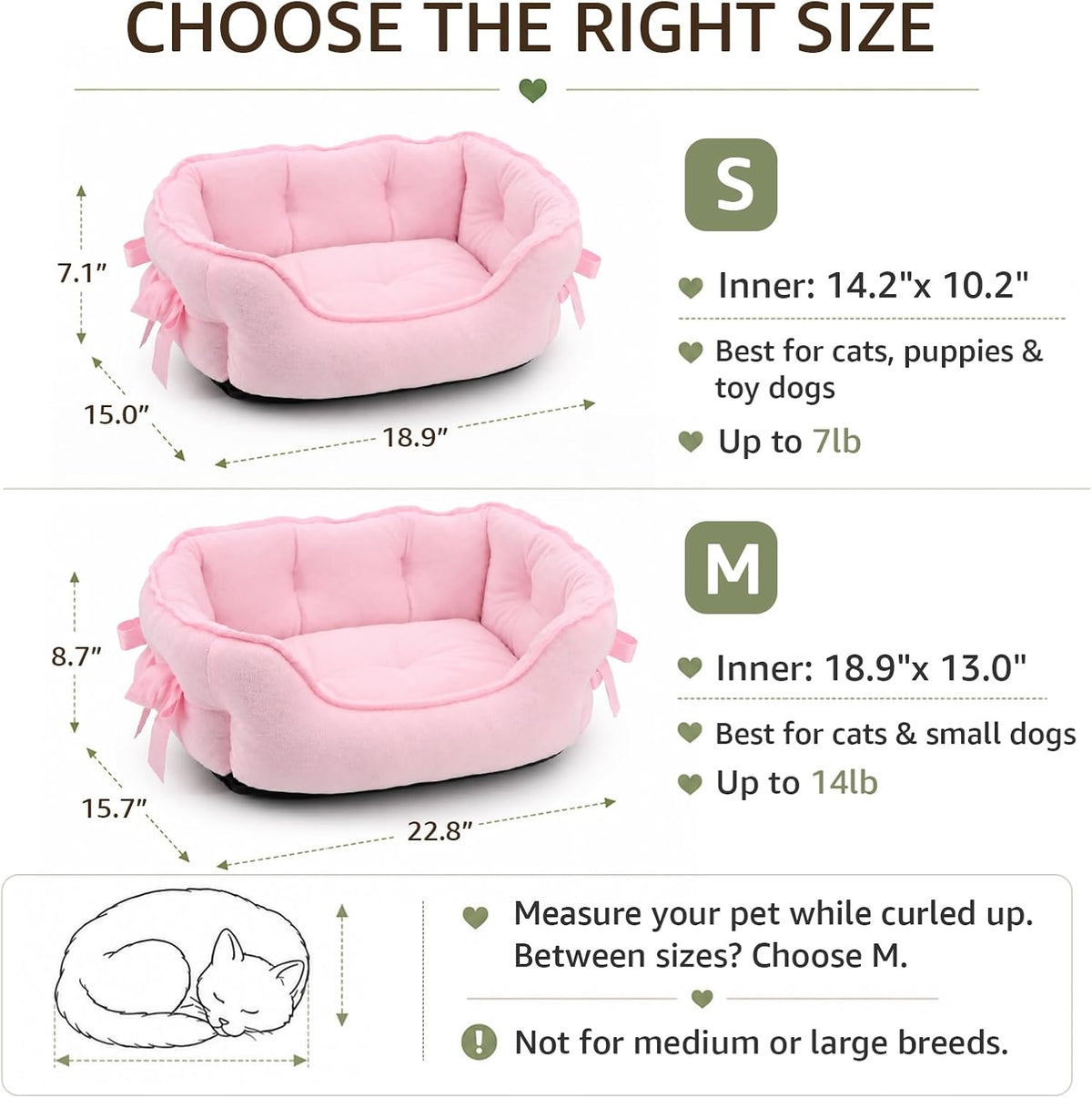 Pink Dog Bed for Small Breeds Breathable Princess Bowknot Puppy Cat Cushion