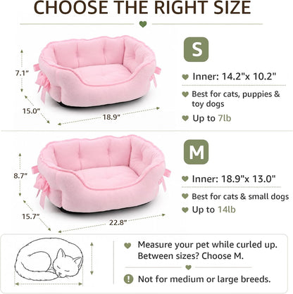 Pink Dog Bed for Small Breeds Breathable Princess Bowknot Puppy Cat Cushion
