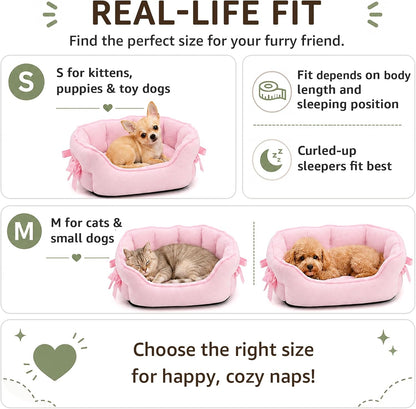 Pink Dog Bed for Small Breeds Breathable Princess Bowknot Puppy Cat Cushion