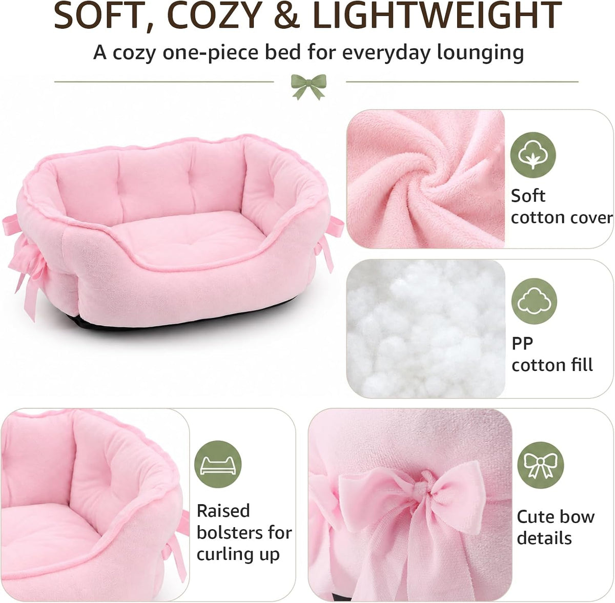 Pink Dog Bed for Small Breeds Breathable Princess Bowknot Puppy Cat Cushion