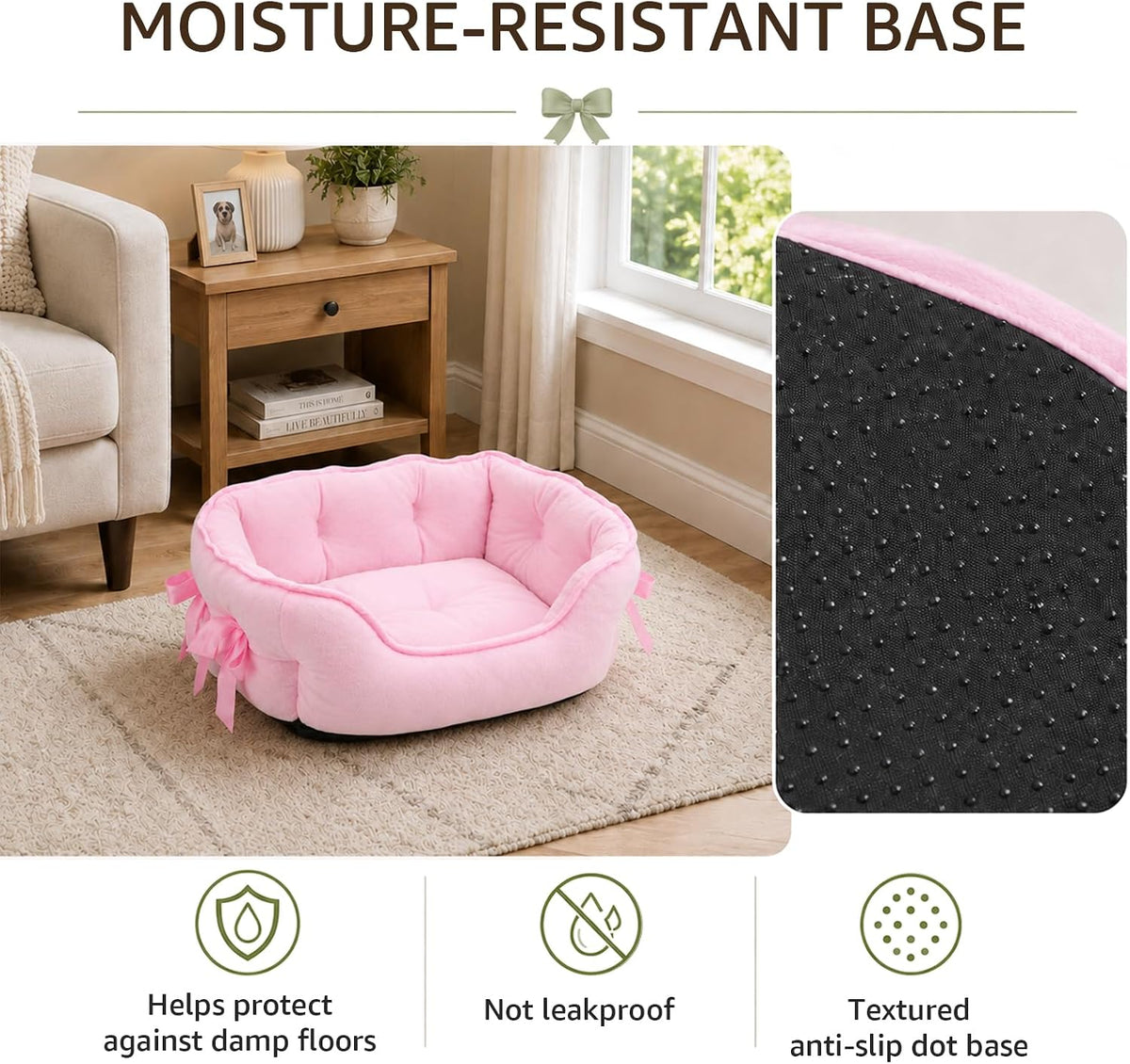 Pink Dog Bed for Small Breeds Breathable Princess Bowknot Puppy Cat Cushion