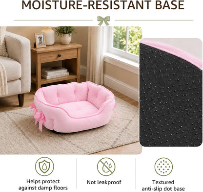 Pink Dog Bed for Small Breeds Breathable Princess Bowknot Puppy Cat Cushion
