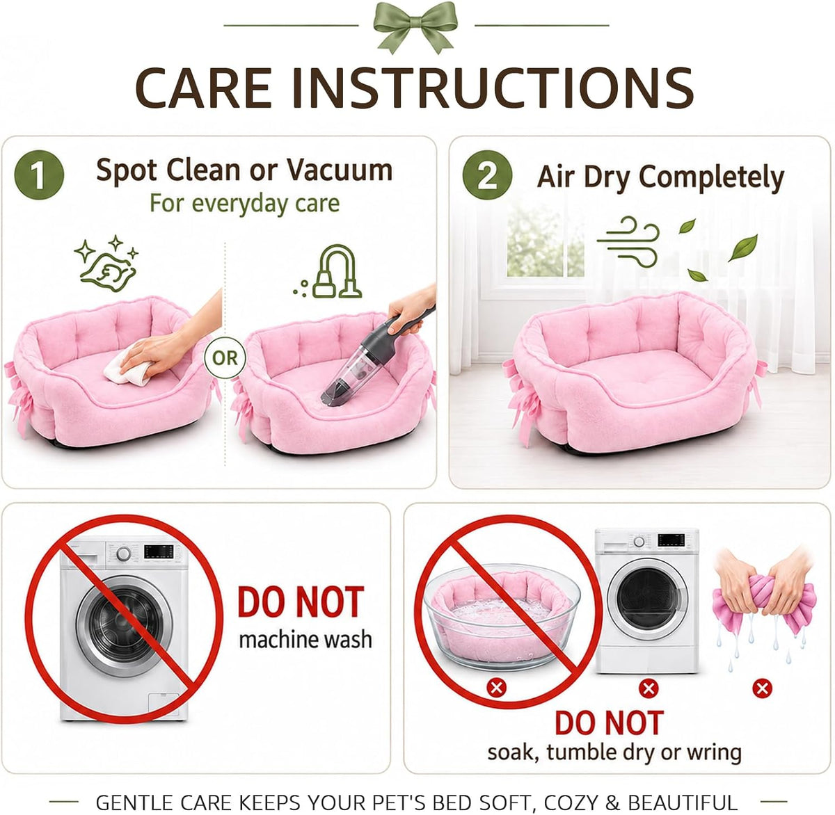 Pink Dog Bed for Small Breeds Breathable Princess Bowknot Puppy Cat Cushion