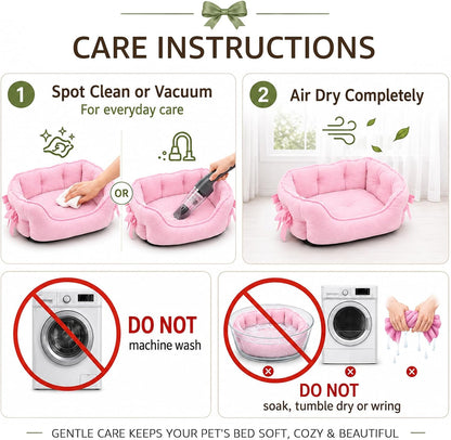 Pink Dog Bed for Small Breeds Breathable Princess Bowknot Puppy Cat Cushion