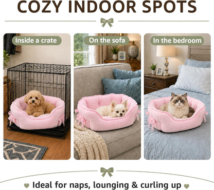 Pink Dog Bed for Small Breeds Breathable Princess Bowknot Puppy Cat Cushion