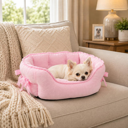 Pink Dog Bed for Small Breeds Breathable Princess Bowknot Puppy Cat Cushion